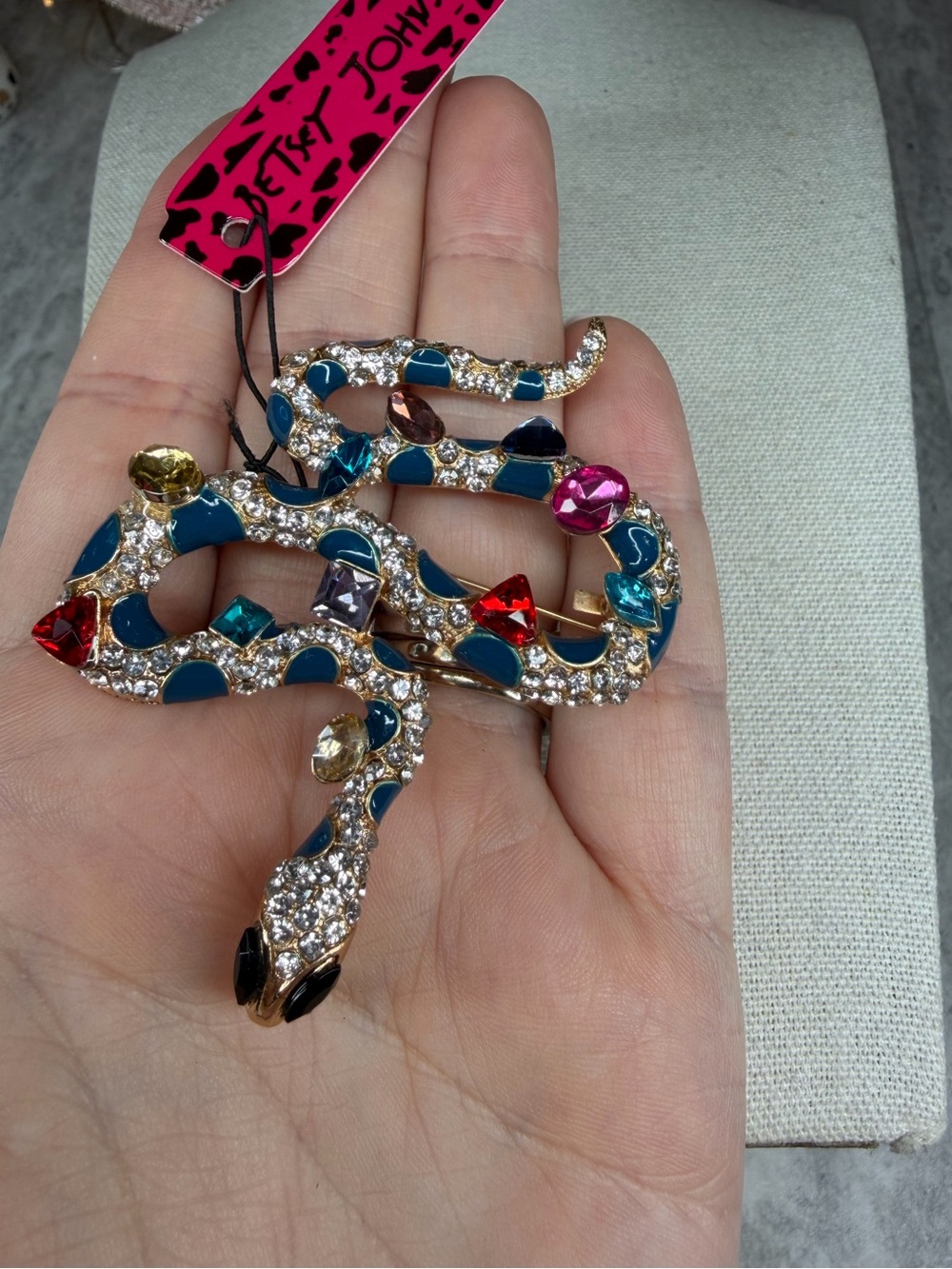 Betsey Johnson Rhinestone Snake Brooch Pendant Colorful Creepy Halloween Jewelry